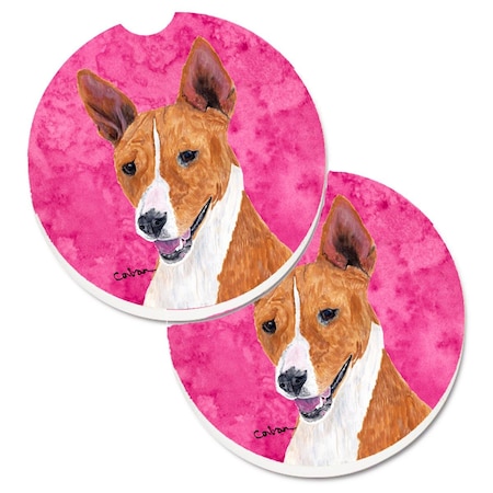 Carolines Treasures Pink Basenji Set of 2 Cup Holder Car Coaster SC9124PKCARC
